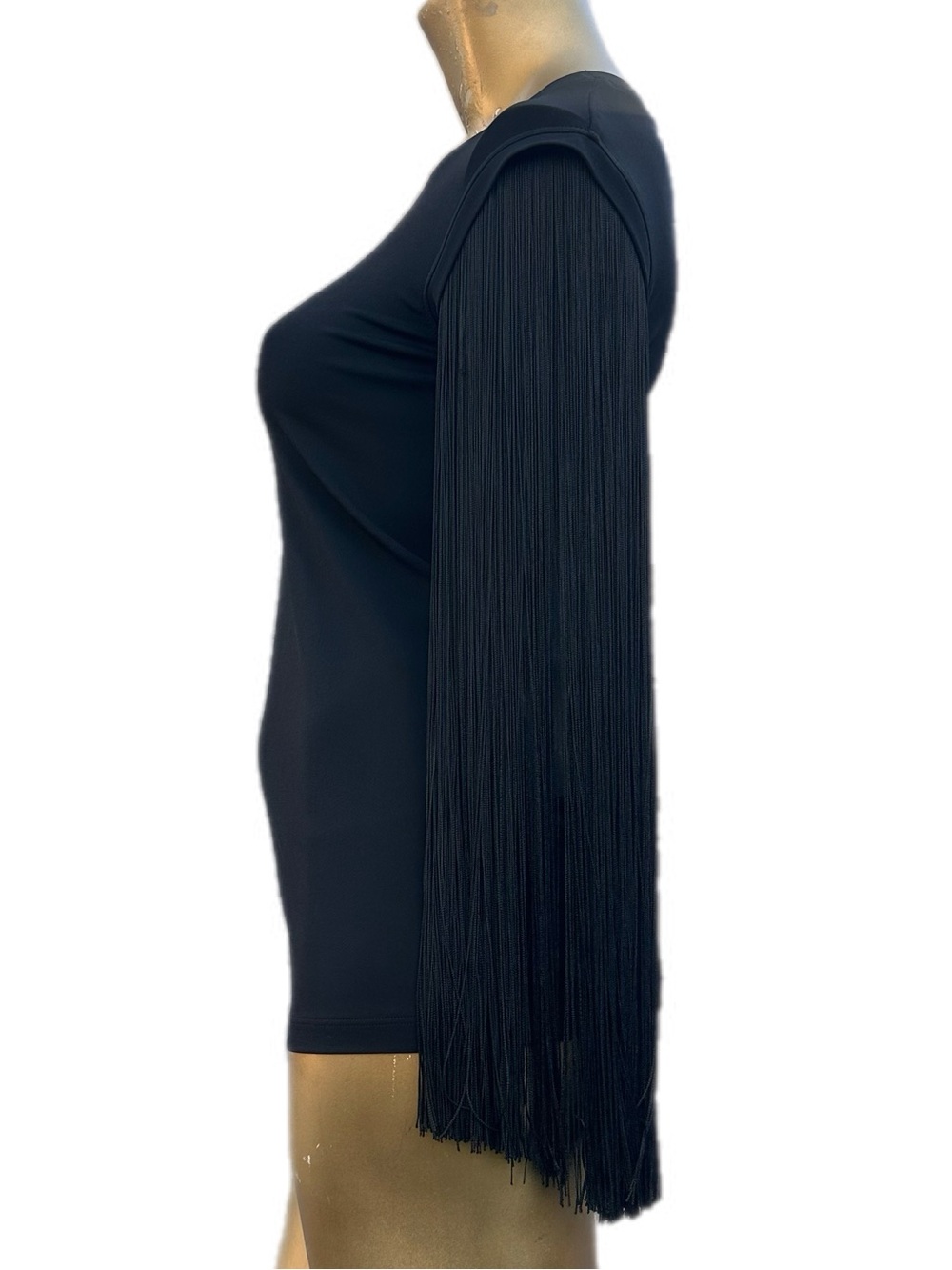 Michael Kors Collection Dramatic Fringe Sleeve Stretch Rayon Jersey fitted XS